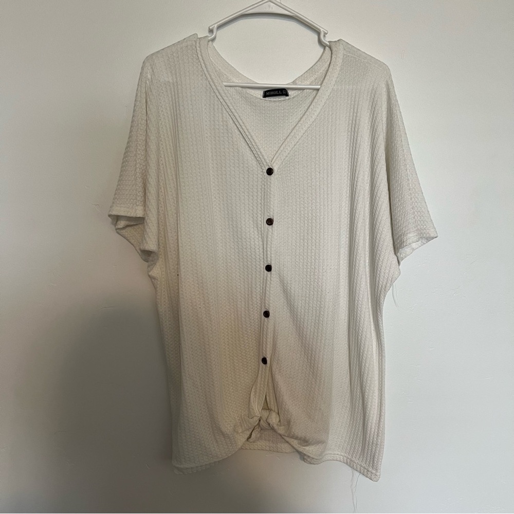 White Relaxed Fit Blouse with V-Neckline